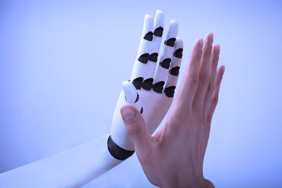 Human hand and robot hand